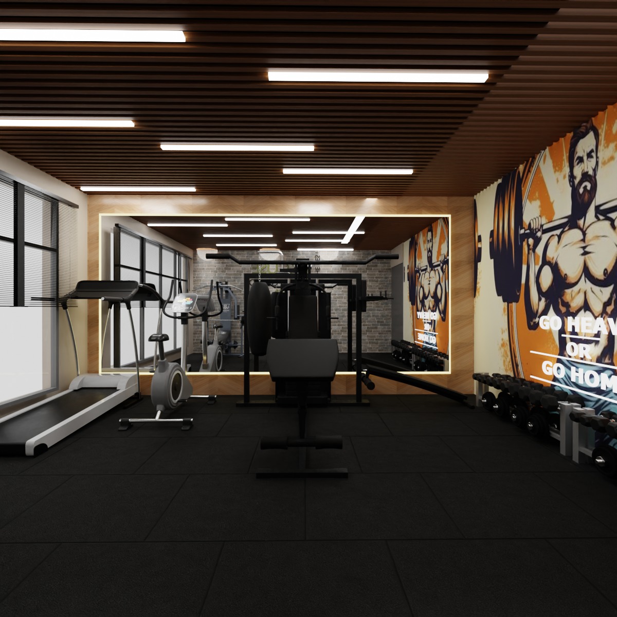 Personal GYM with Equipments Low-poly 3D model_2