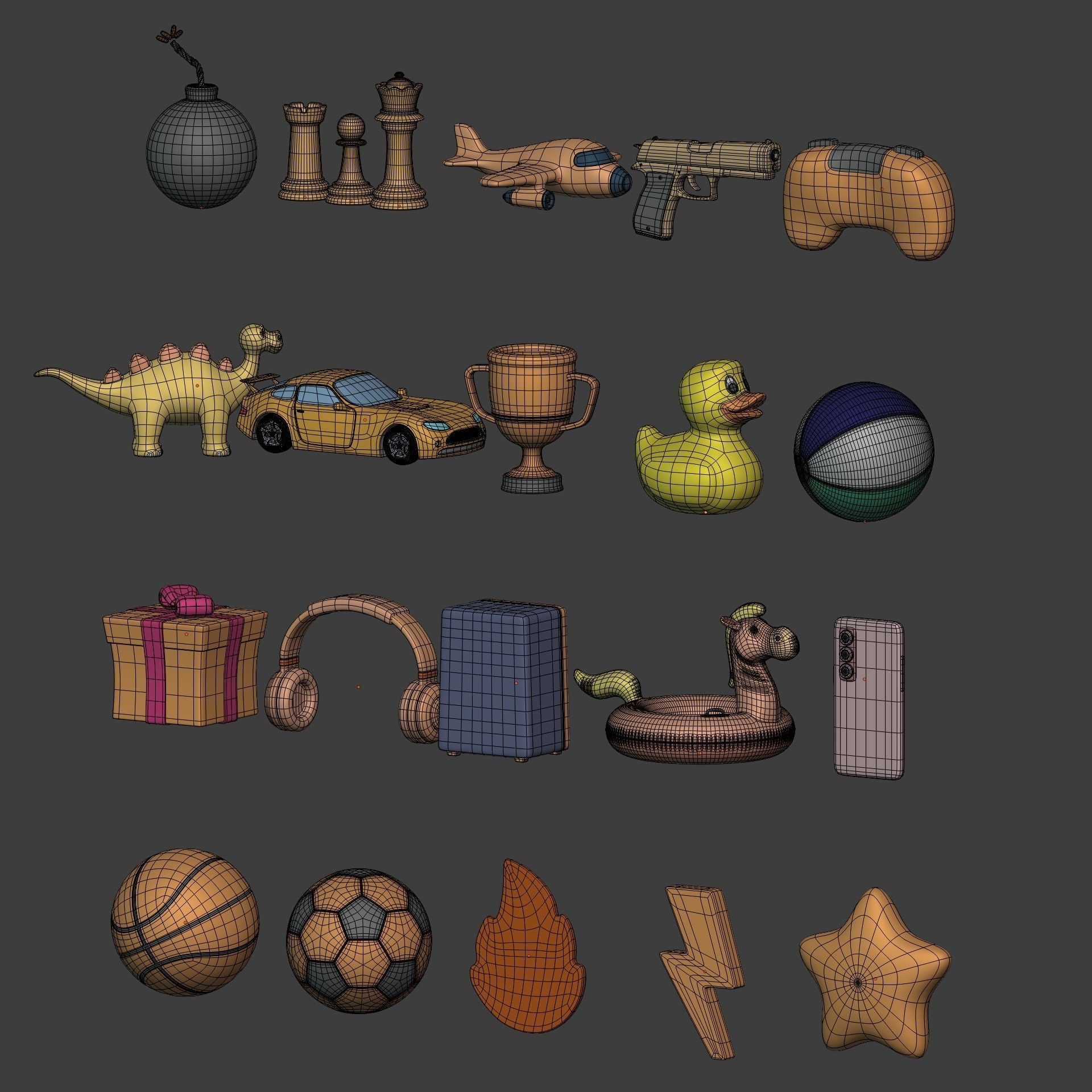 Cartoon Icon Pack - Game Controller - Plane - Car - Gun - Ball Low-poly 3D model_8