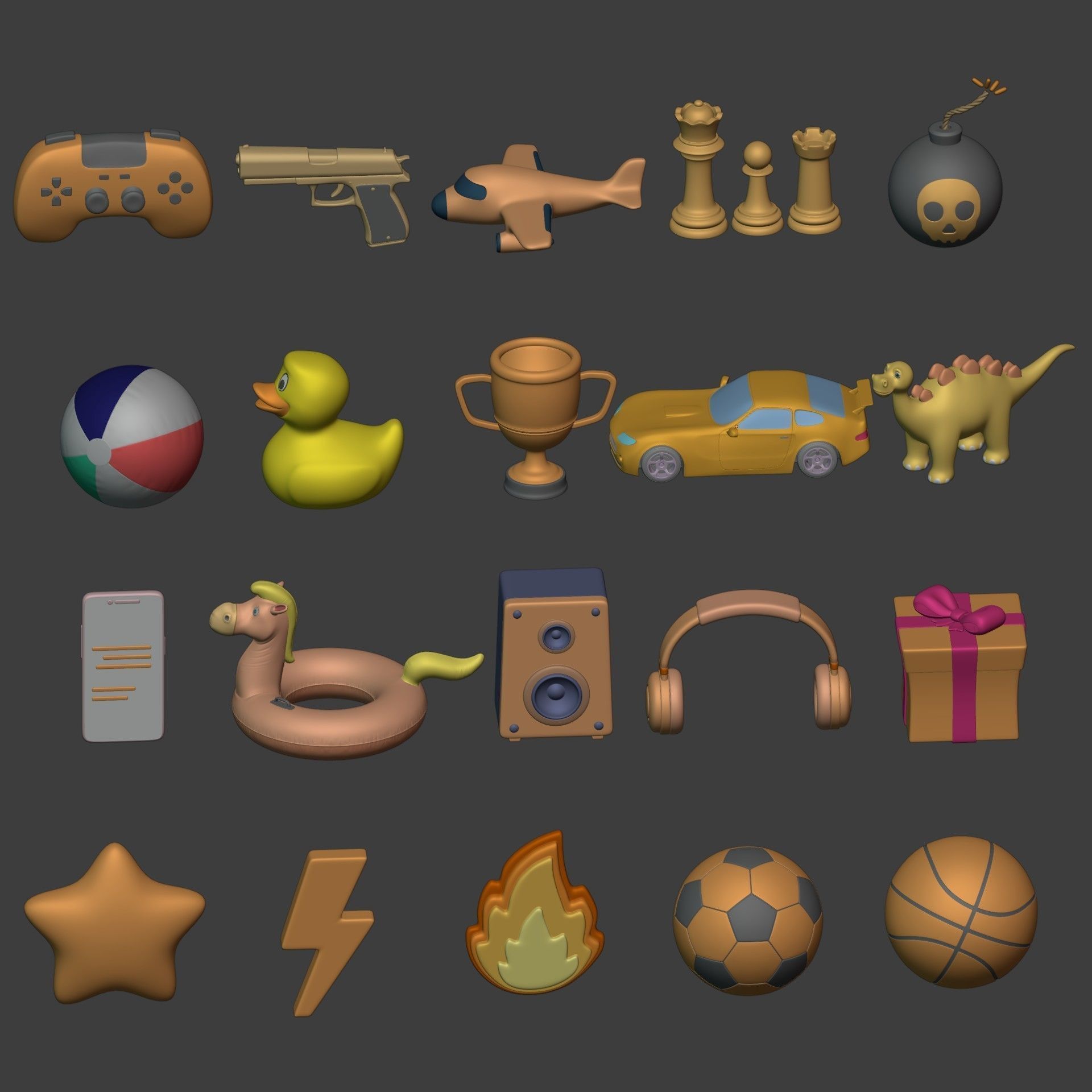 Cartoon Icon Pack - Game Controller - Plane - Car - Gun - Ball Low-poly 3D model_3