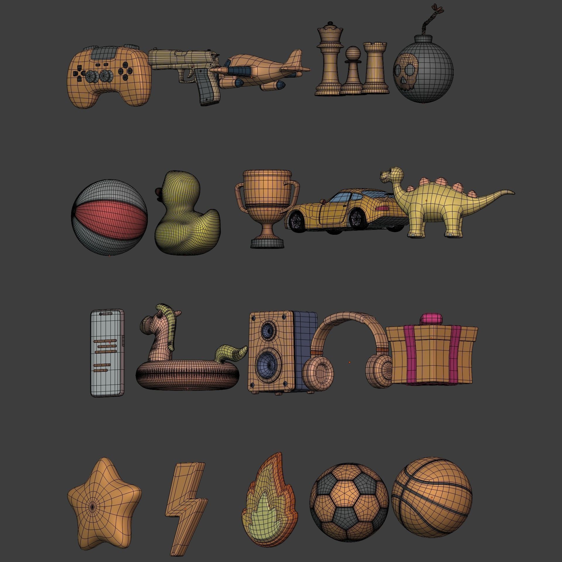 Cartoon Icon Pack - Game Controller - Plane - Car - Gun - Ball Low-poly 3D model_2