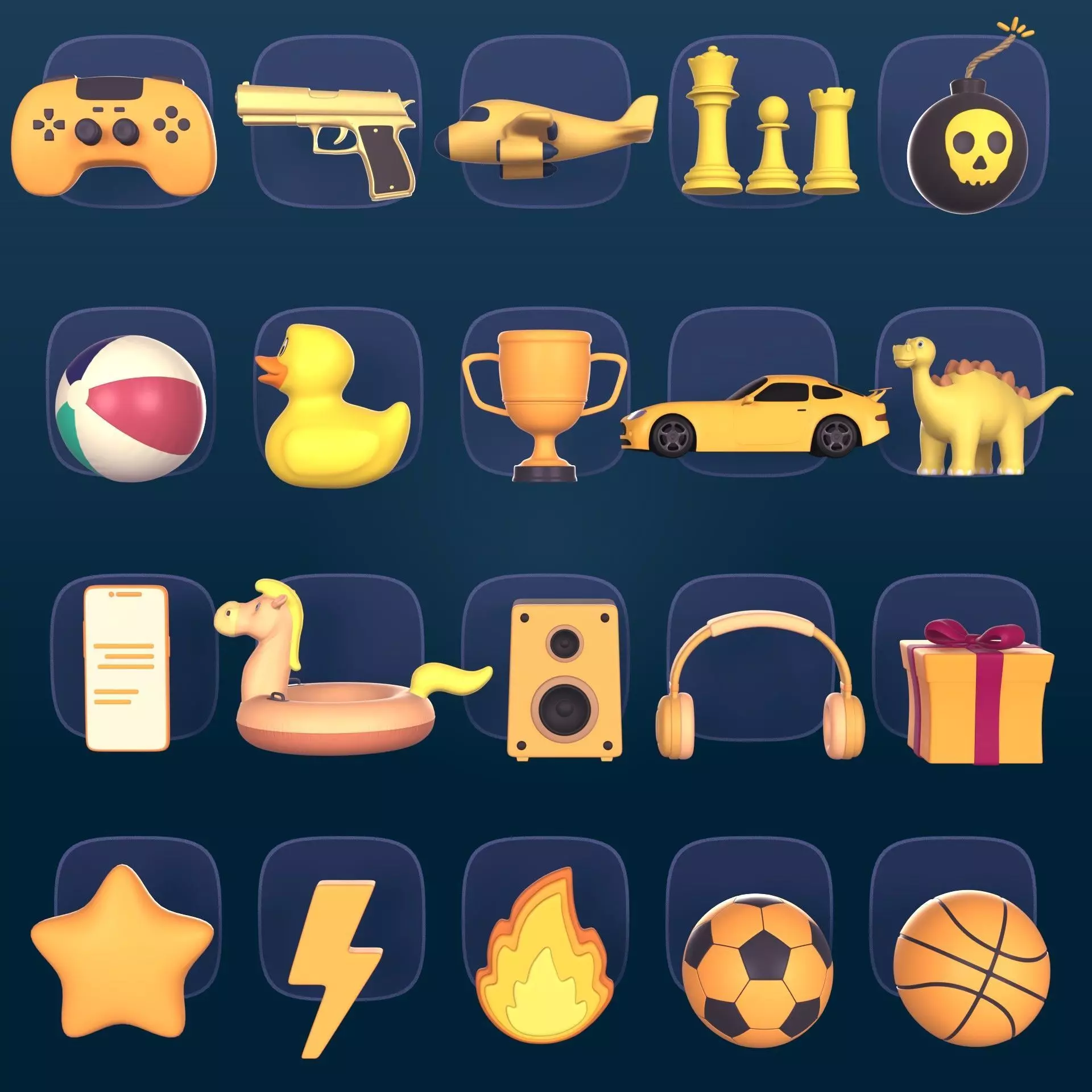 Cartoon Icon Pack - Game Controller - Plane - Car - Gun - Ball Low-poly 3D model_0