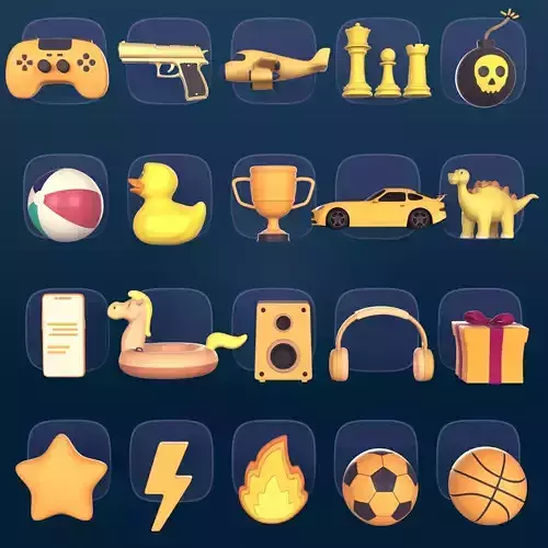 Cartoon Icon Pack - Game Controller - Plane - Car - Gun - Ball Low-poly 3D model