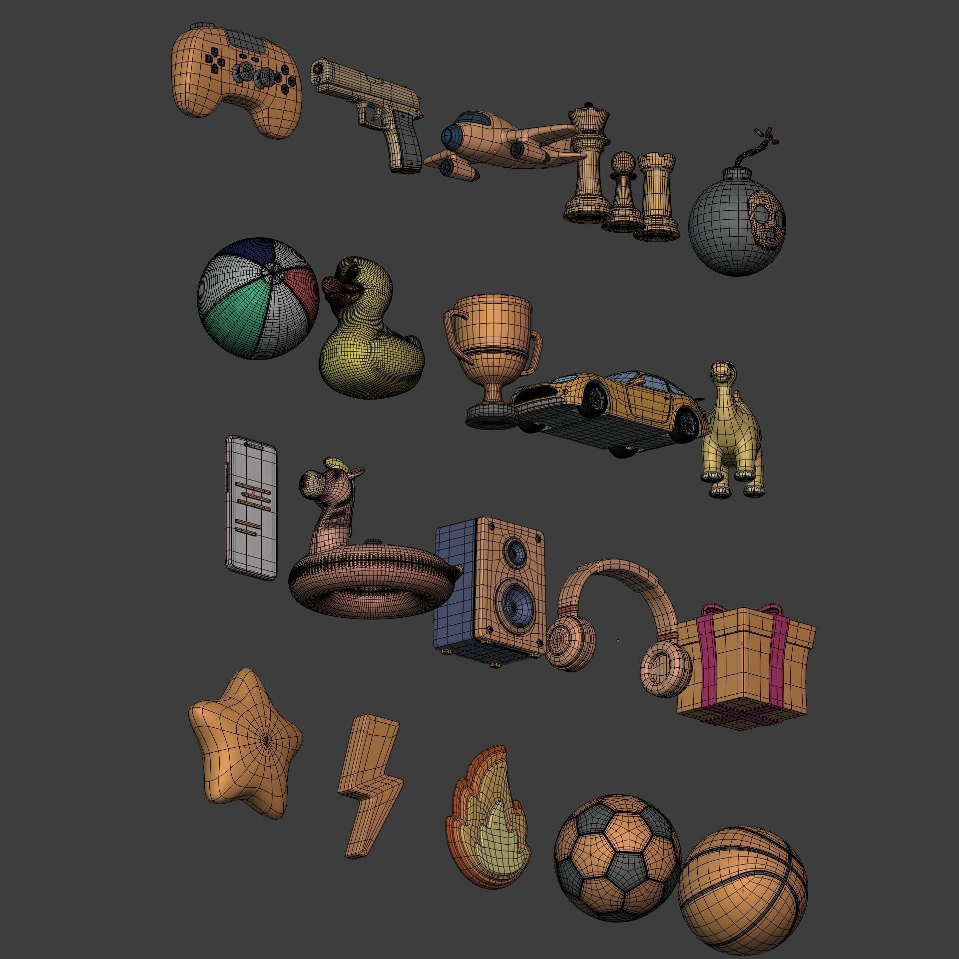 Cartoon Icon Pack - Game Controller - Plane - Car - Gun - Ball Low-poly 3D model_6