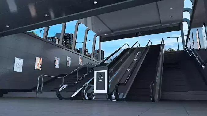 Animation of subway exit escalator 3D model