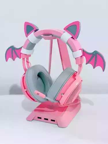 Bundle Cat Ears and Bat Wings for Headset - Headphone Attachment 3D print model