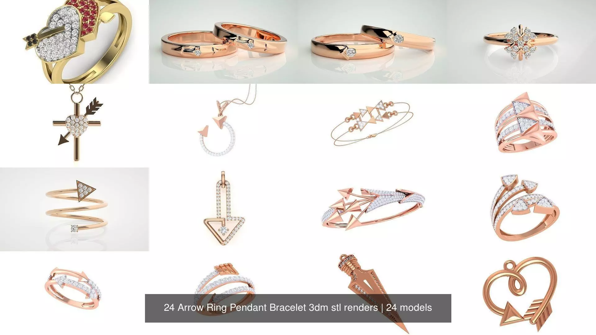 24 Arrow Ring Pendant Bracelet 3dm stl renders 3D Model Collection_0