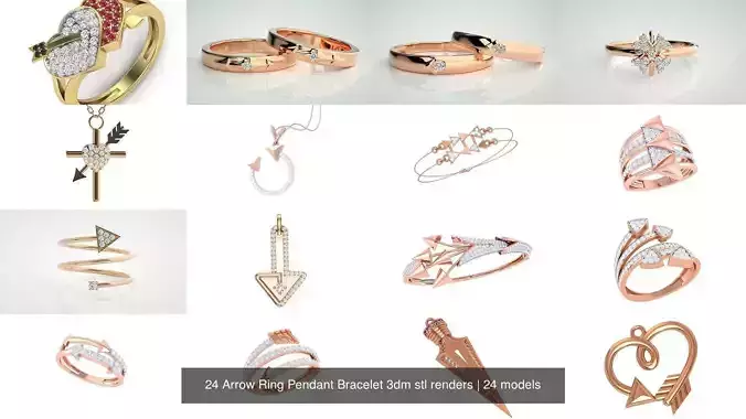24 Arrow Ring Pendant Bracelet 3dm stl renders 3D Model Collection