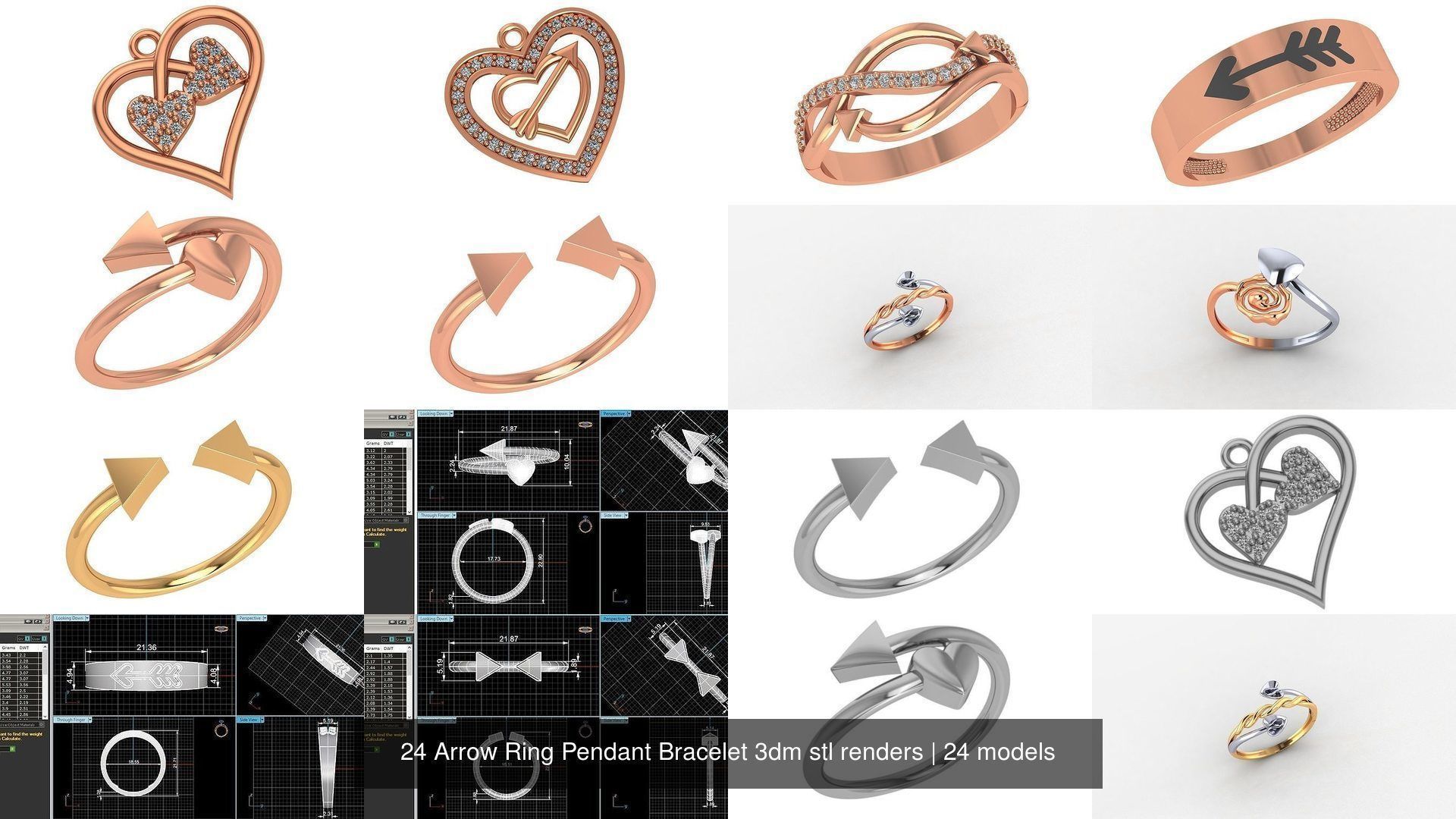 24 Arrow Ring Pendant Bracelet 3dm stl renders 3D Model Collection_2