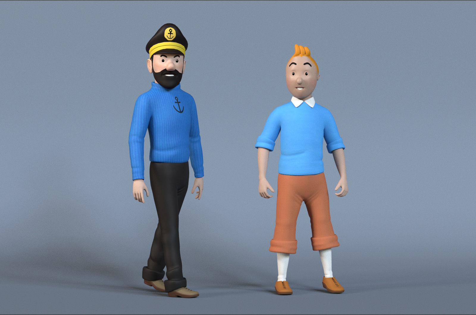 Tintin and Haddock Rig Low-poly 3D model_3