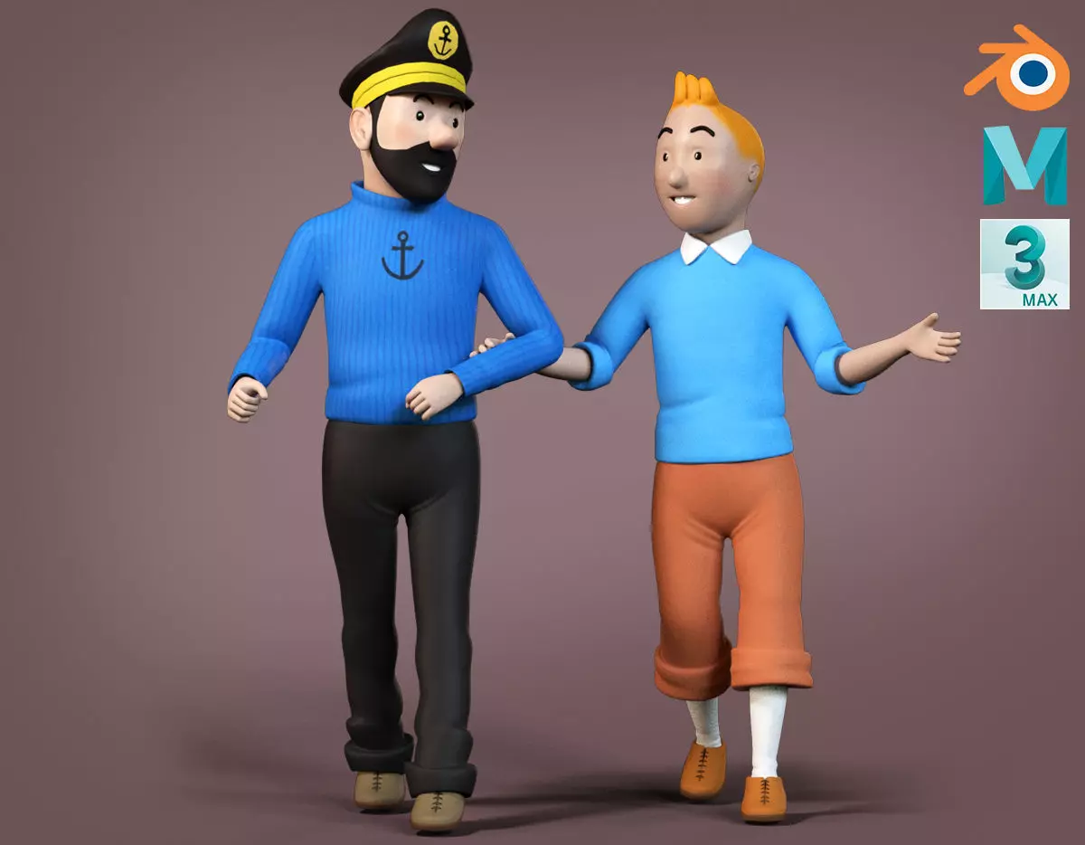 Tintin and Haddock Rig Low-poly 3D model_0