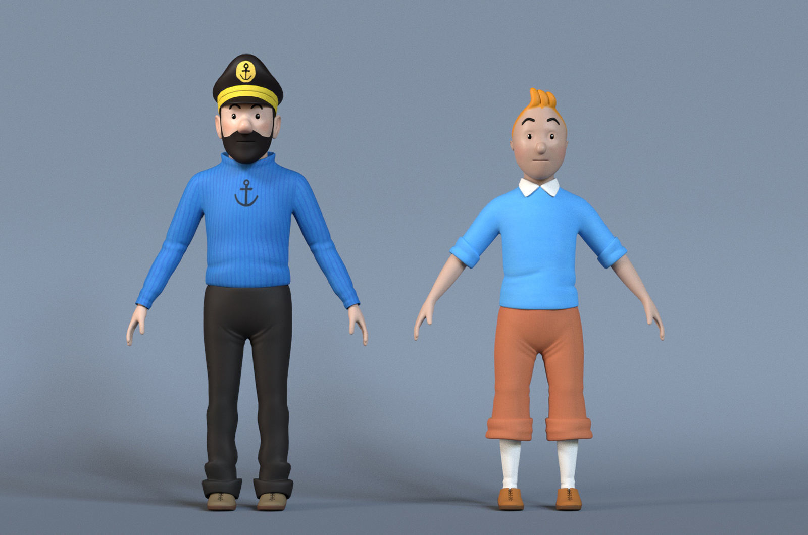 Tintin and Haddock Rig Low-poly 3D model_7