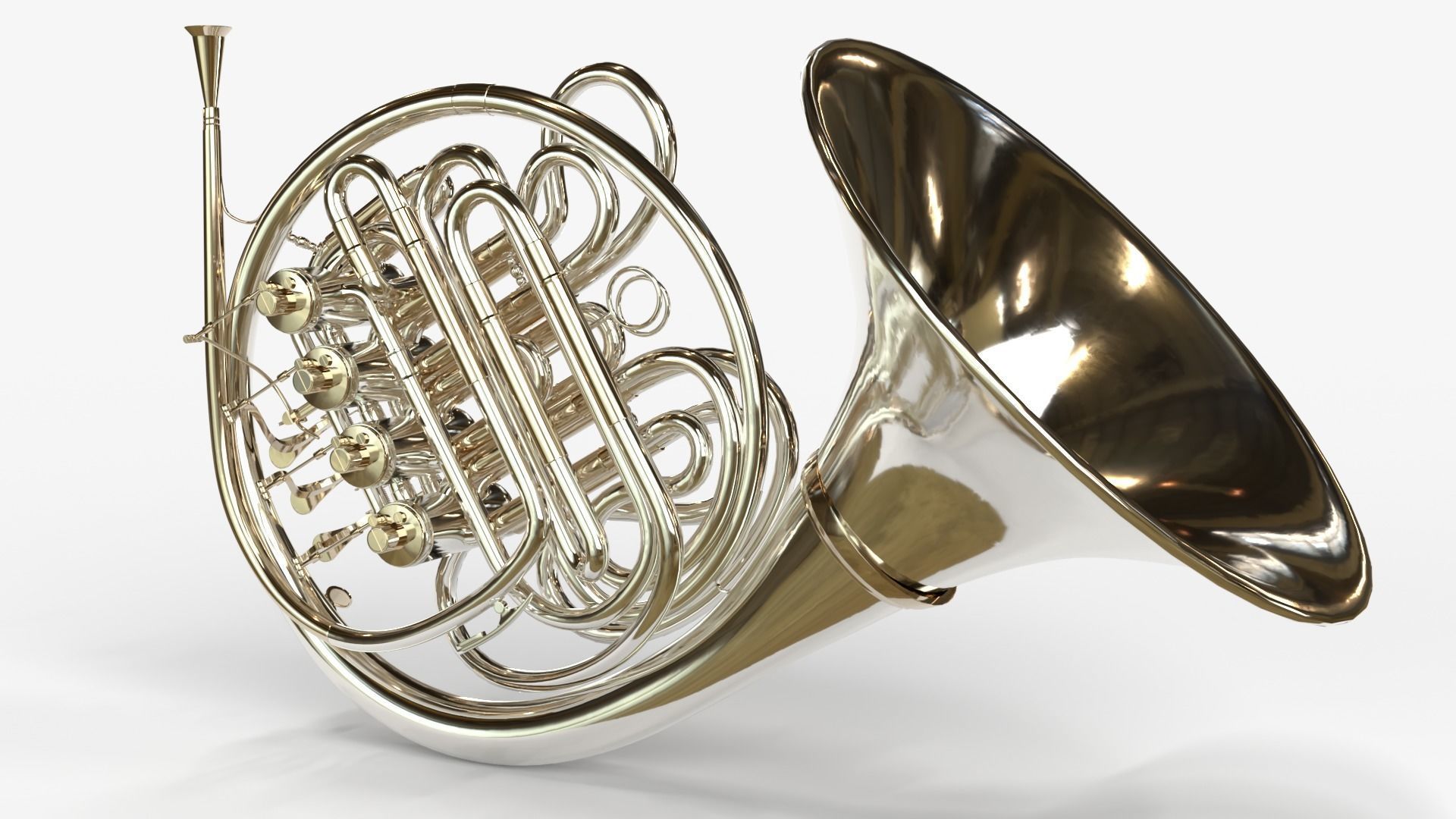 French Horn Three  Materials Brass Copper and  Silver 3D model_9