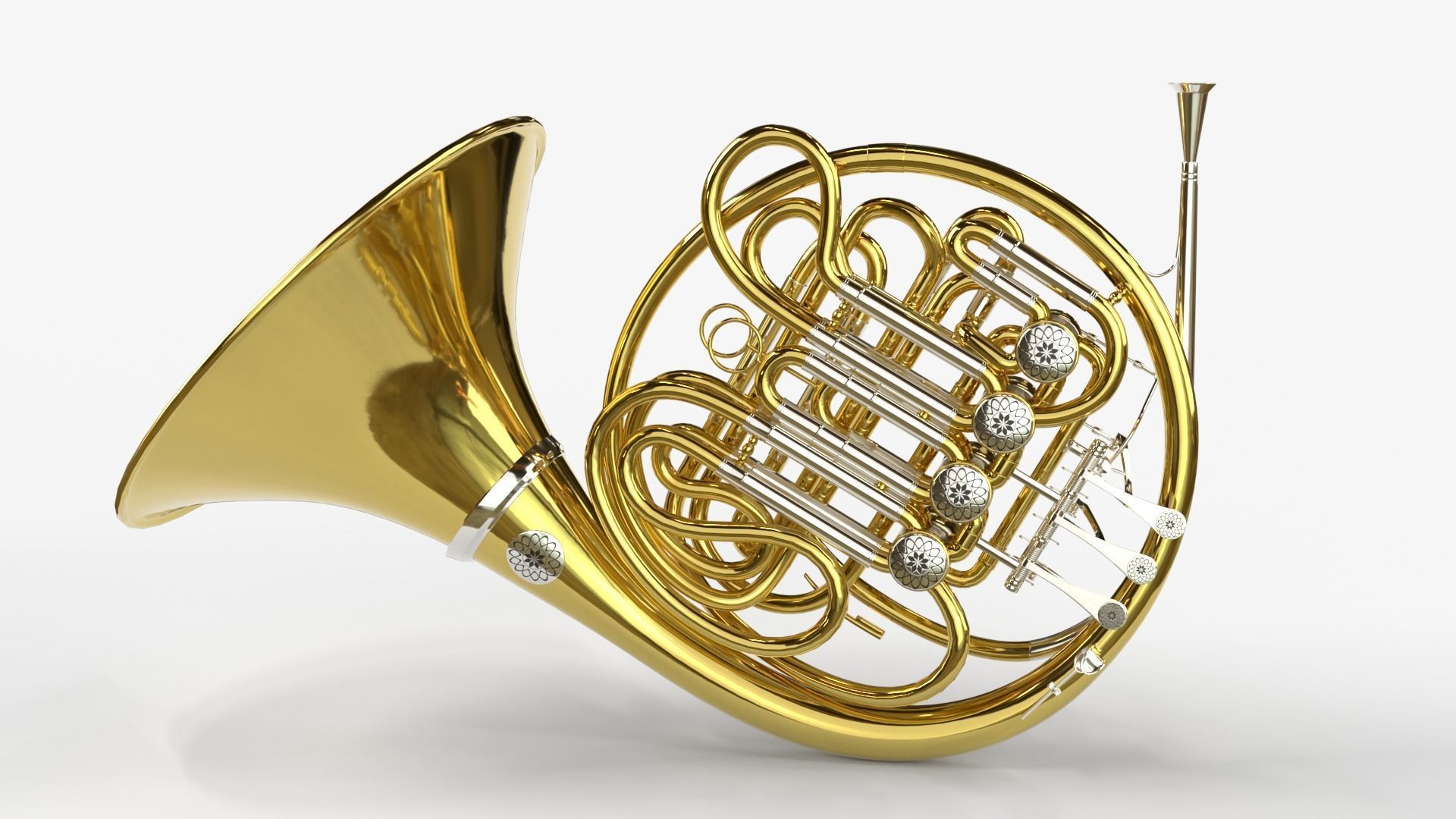 French Horn Three  Materials Brass Copper and  Silver 3D model_2