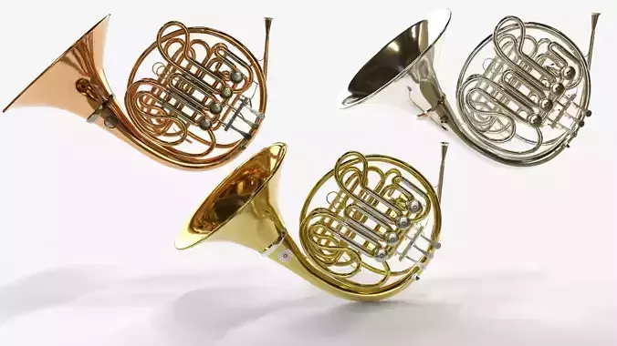 French Horn Three  Materials Brass Copper and  Silver 3D model
