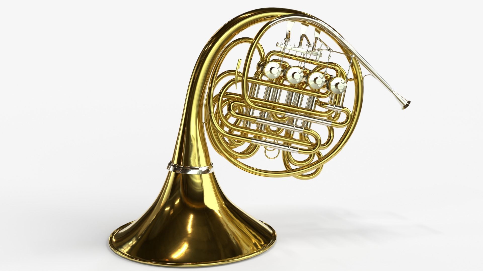 French Horn Three  Materials Brass Copper and  Silver 3D model_14
