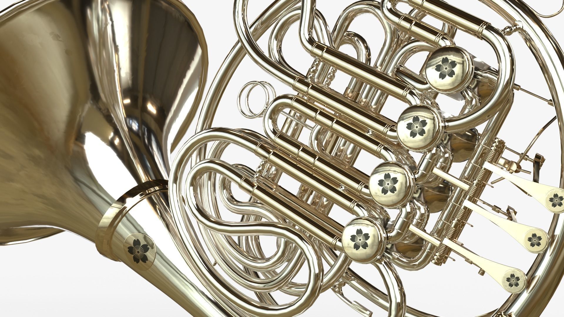 French Horn Three  Materials Brass Copper and  Silver 3D model_10