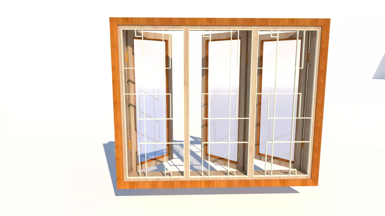Window with 3 doors Free 3D model_0
