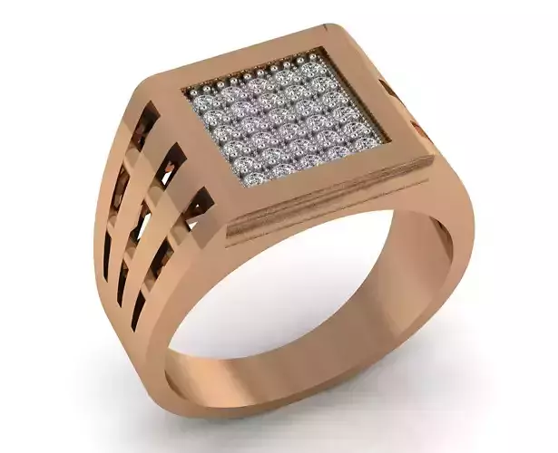 Diamond Head and Signet Enamel Mens Ring 