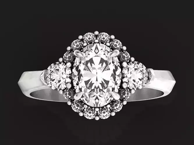 Oval Vintage Three Stone Diamond Ring  1208 3D print model