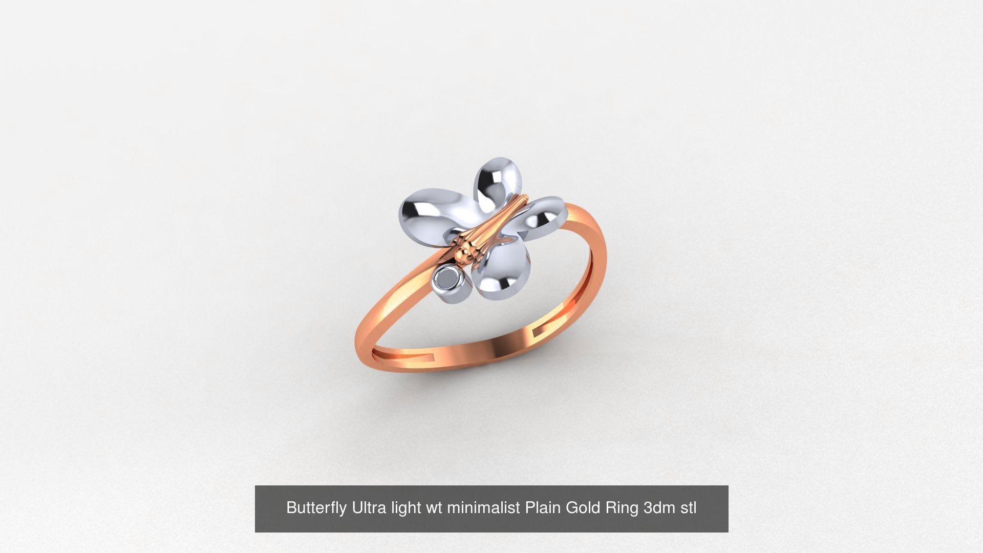 6 Butterfly Flower Ultra light wt minimalist Plain Gold Ring  3D Model Collection_4