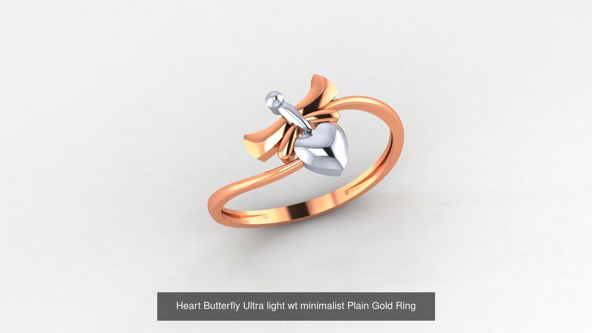 6 Butterfly Flower Ultra light wt minimalist Plain Gold Ring  3D Model Collection_5