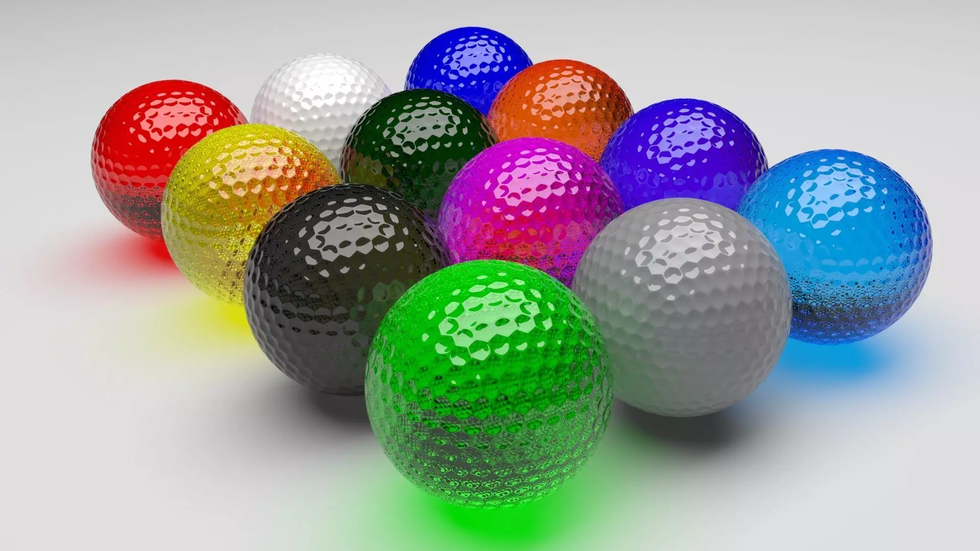Colored Glass Golf Balls Set 3D model