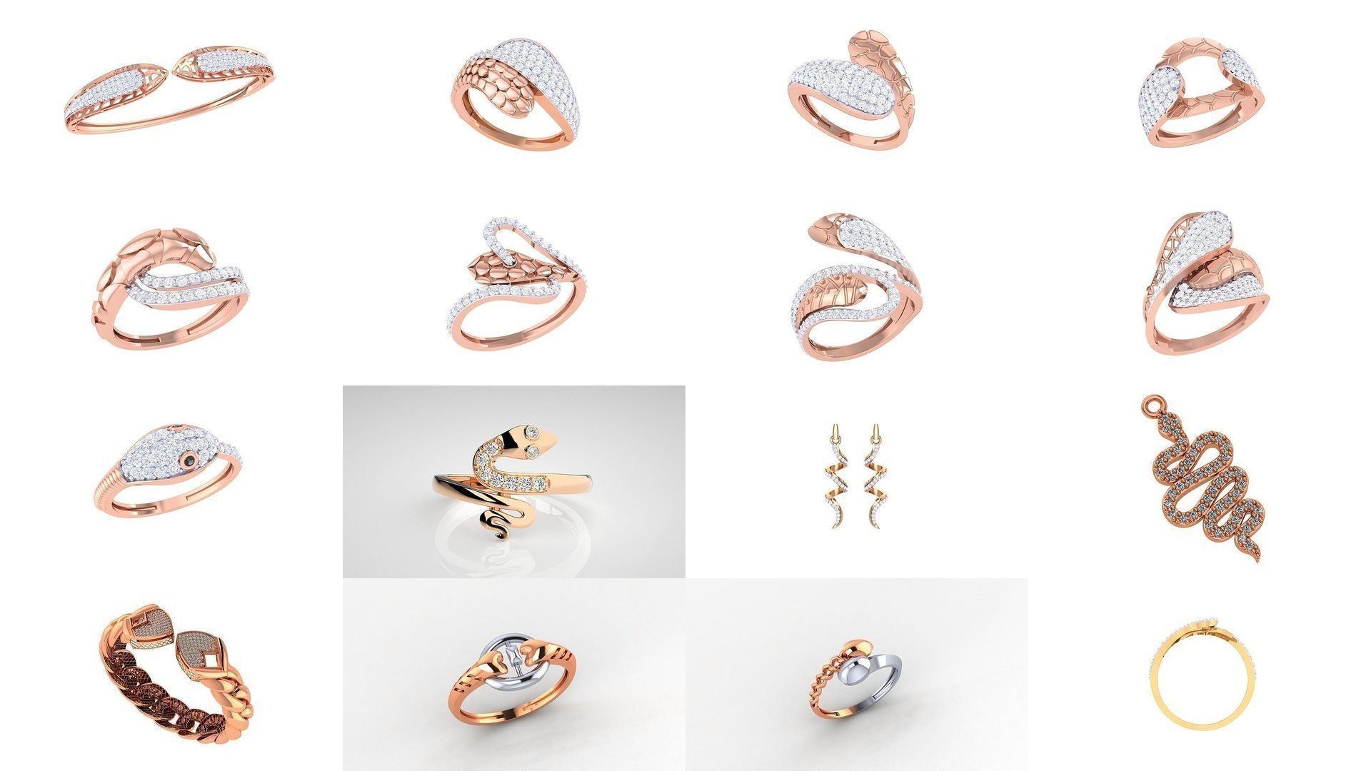 31 Snake Ring Earrings Pendant Bracelet 3dm stl renders details 3D Model Collection_1