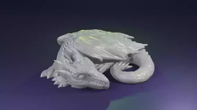 Sleeping Baby Forest Dragon curled up highpoly dnd