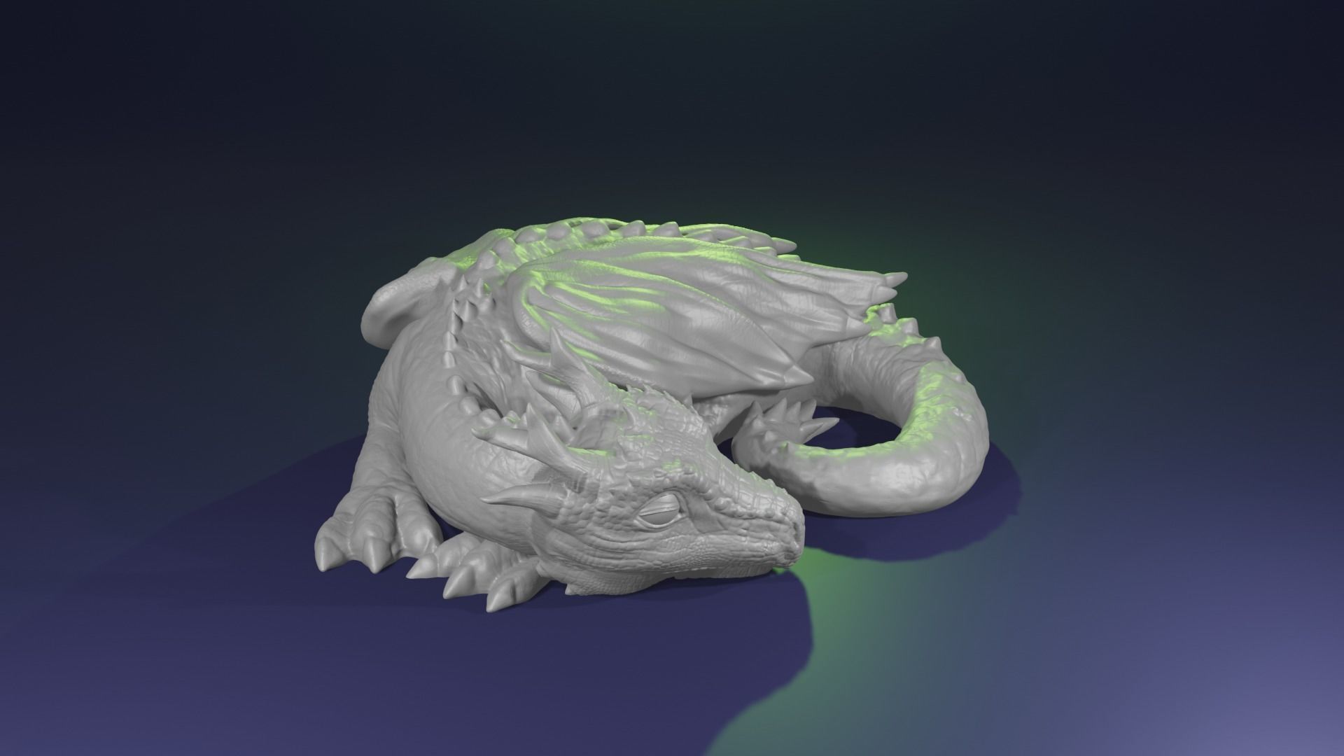 Sleeping Baby Forest Dragon curled up highpoly dnd 3D print model_1