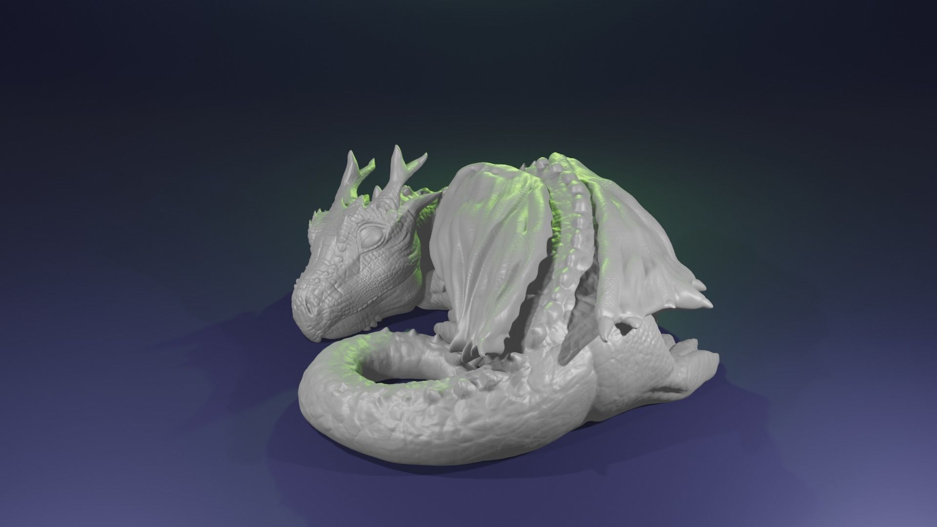 Sleeping Baby Forest Dragon curled up highpoly dnd 3D print model_4