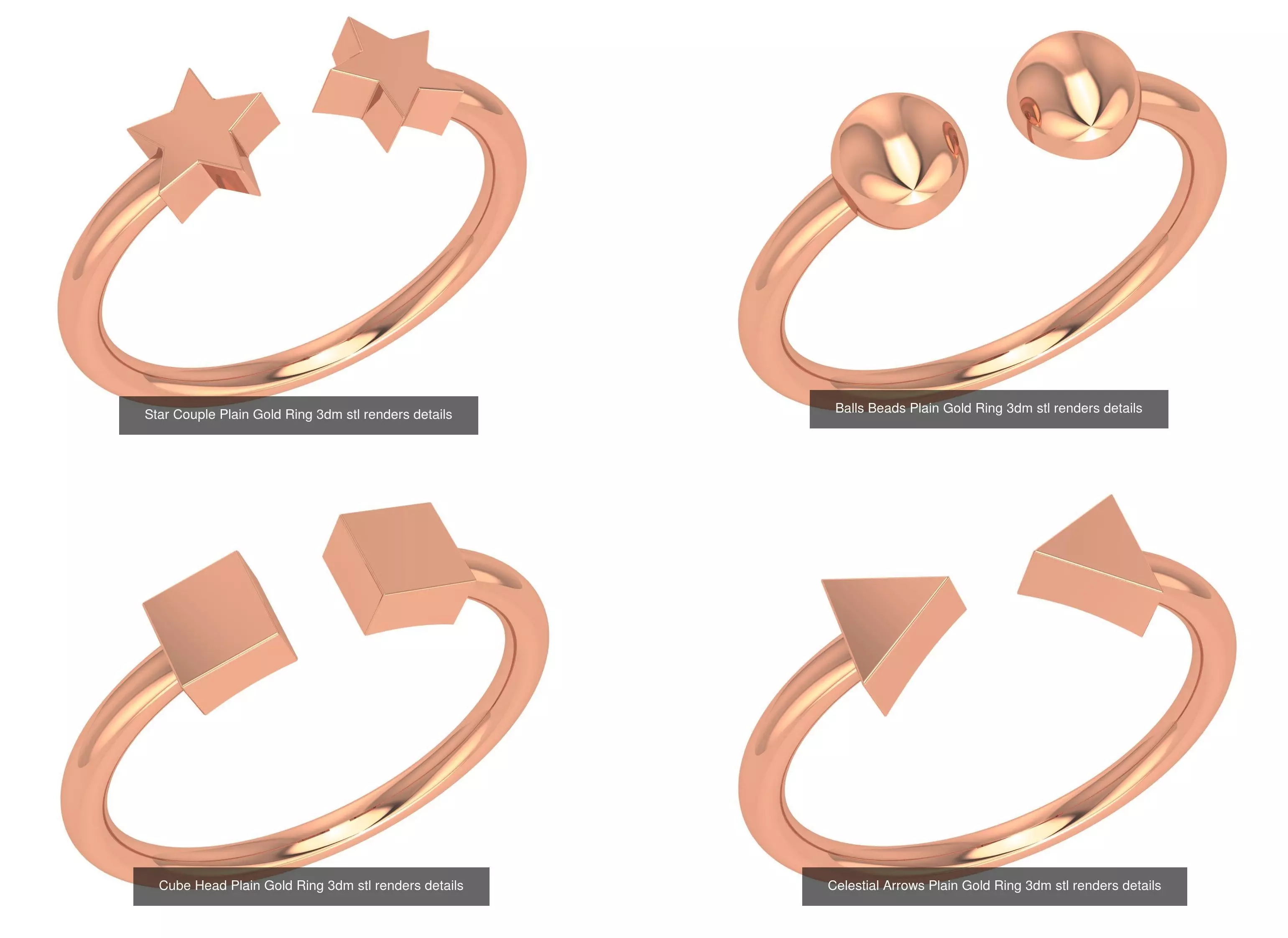 4 Dual End Light Wieght Minimilist Plain Gold Ring 3dm stl 3D Model Collection_0