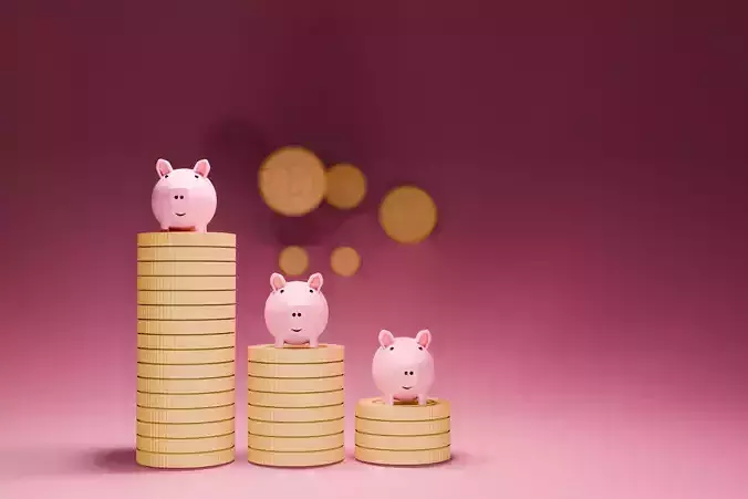piggy saving with coin on background 3d