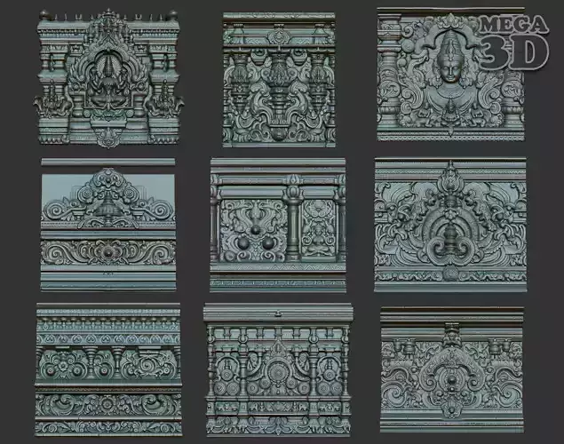 Indian Temple Wall basrelief Pack 240622 3D Model Collection