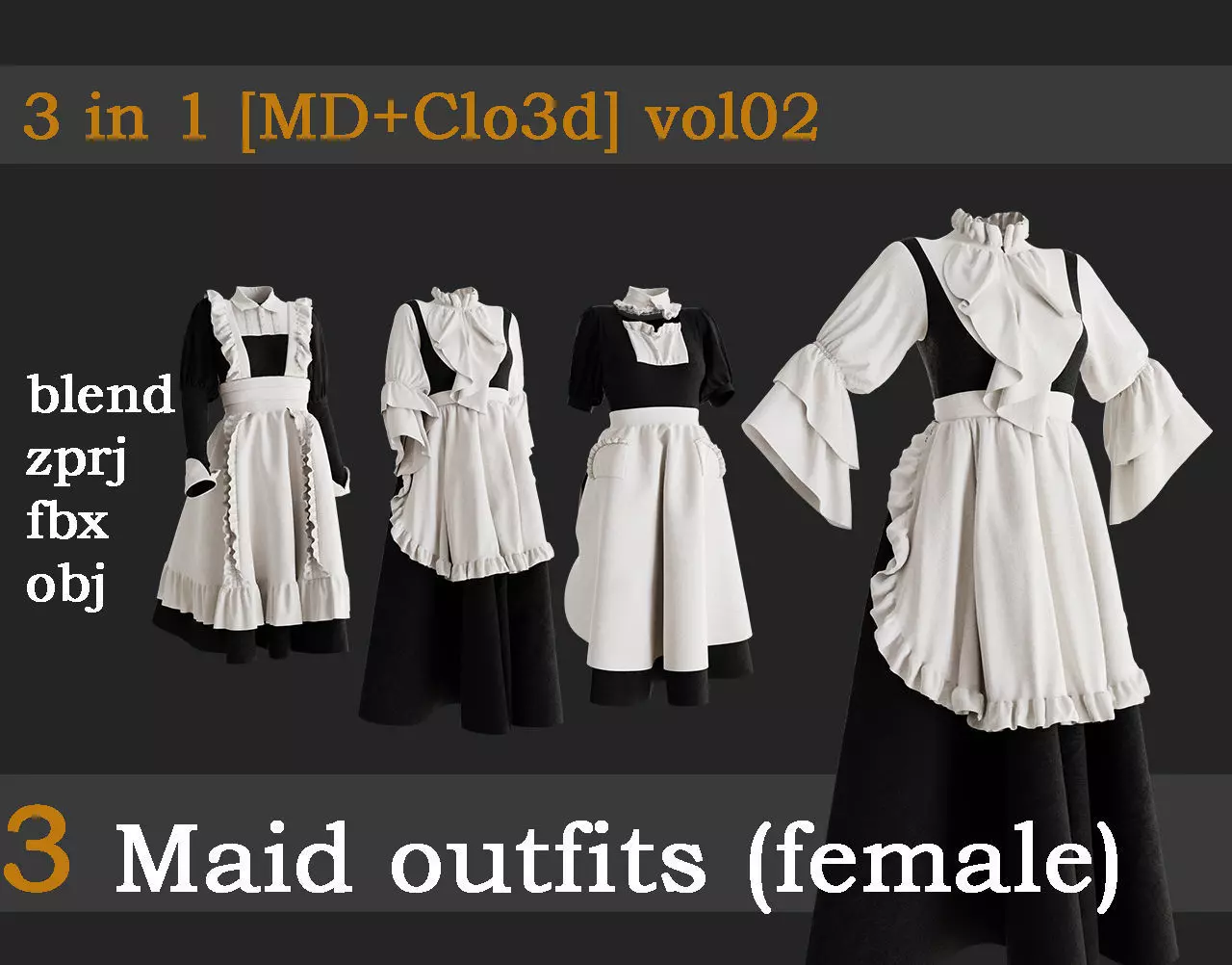 3 Maid outfits vol02 3D model_0