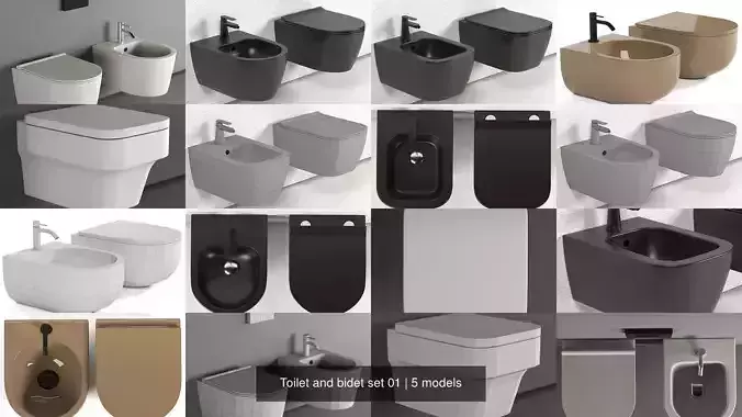 Toilet and bidet set 01 3D Model Collection