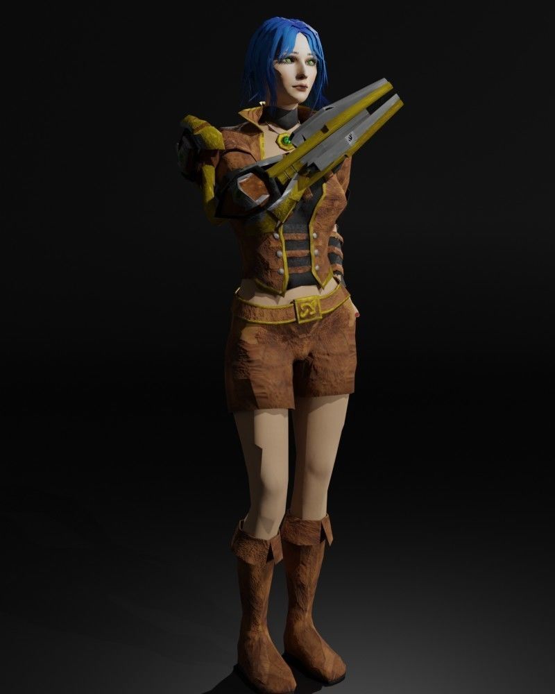 Steampunk Adventurer Game Character Low-poly 3D model_11