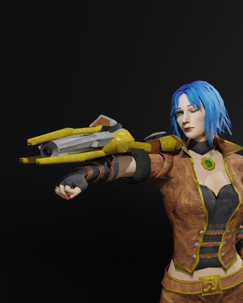 Steampunk Adventurer Game Character Low-poly 3D model_4