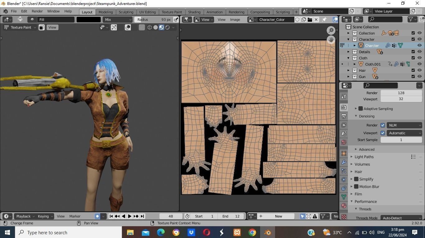 Steampunk Adventurer Game Character Low-poly 3D model_13