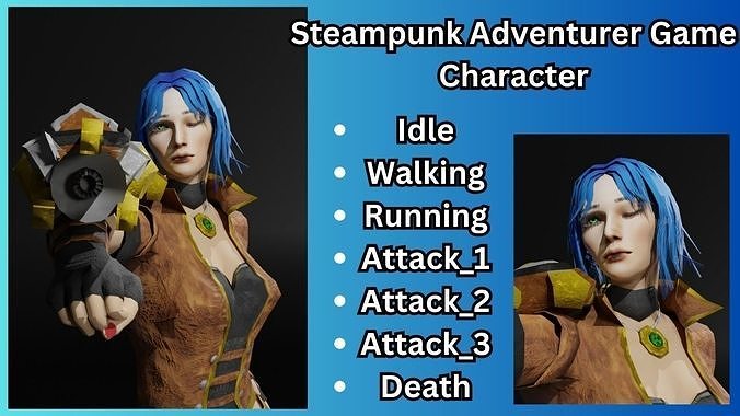Steampunk Adventurer Game Character Low-poly 3D model