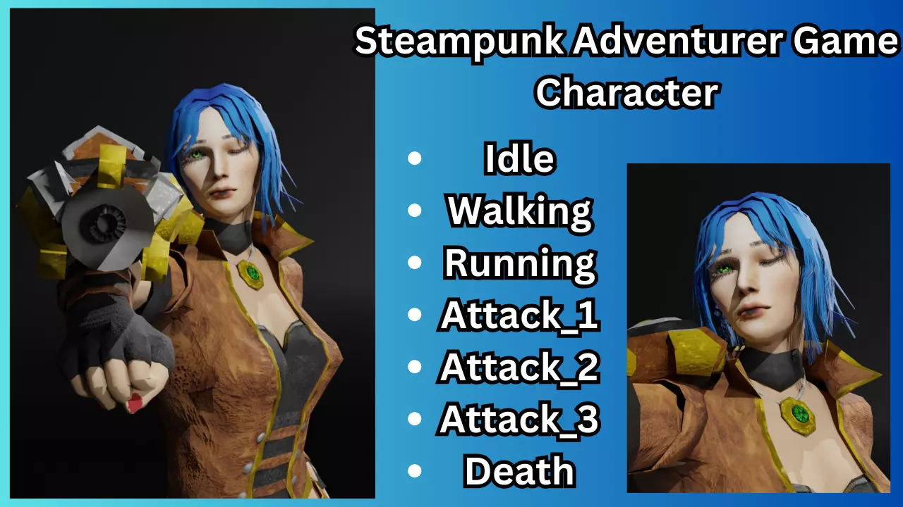 Steampunk Adventurer Game Character Low-poly 3D model_0