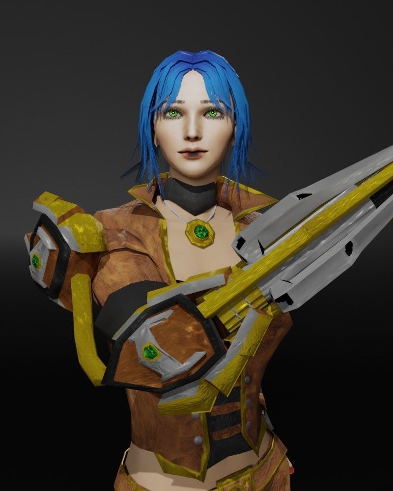 Steampunk Adventurer Game Character Low-poly 3D model_8