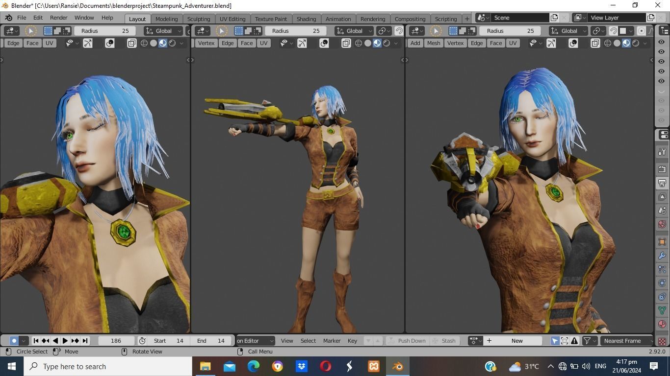 Steampunk Adventurer Game Character Low-poly 3D model_15