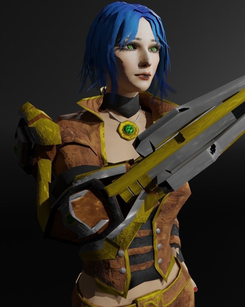 Steampunk Adventurer Game Character Low-poly 3D model_5