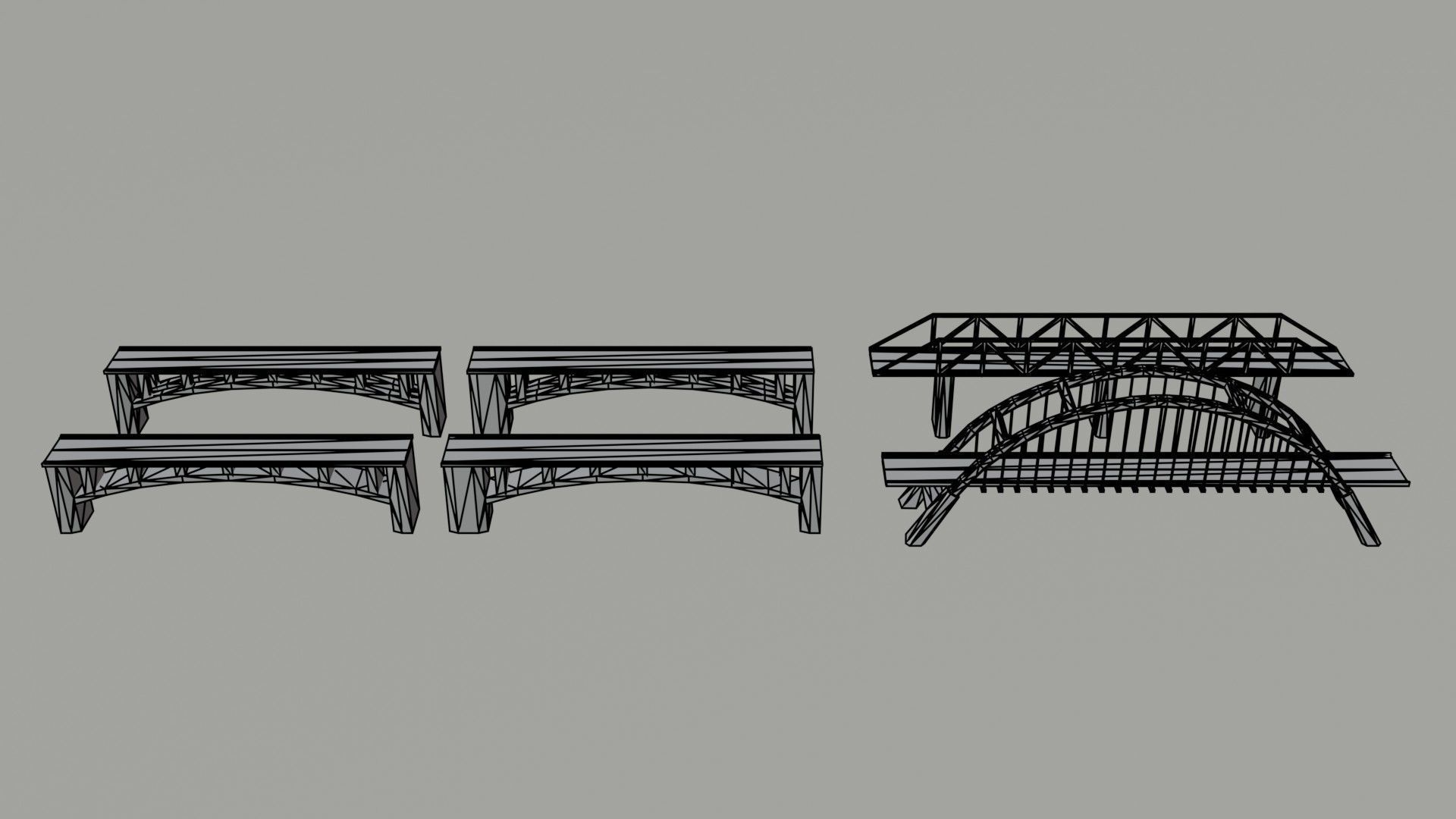 Cartoon modern bridges Polygonal Style Low-poly 3D model_7