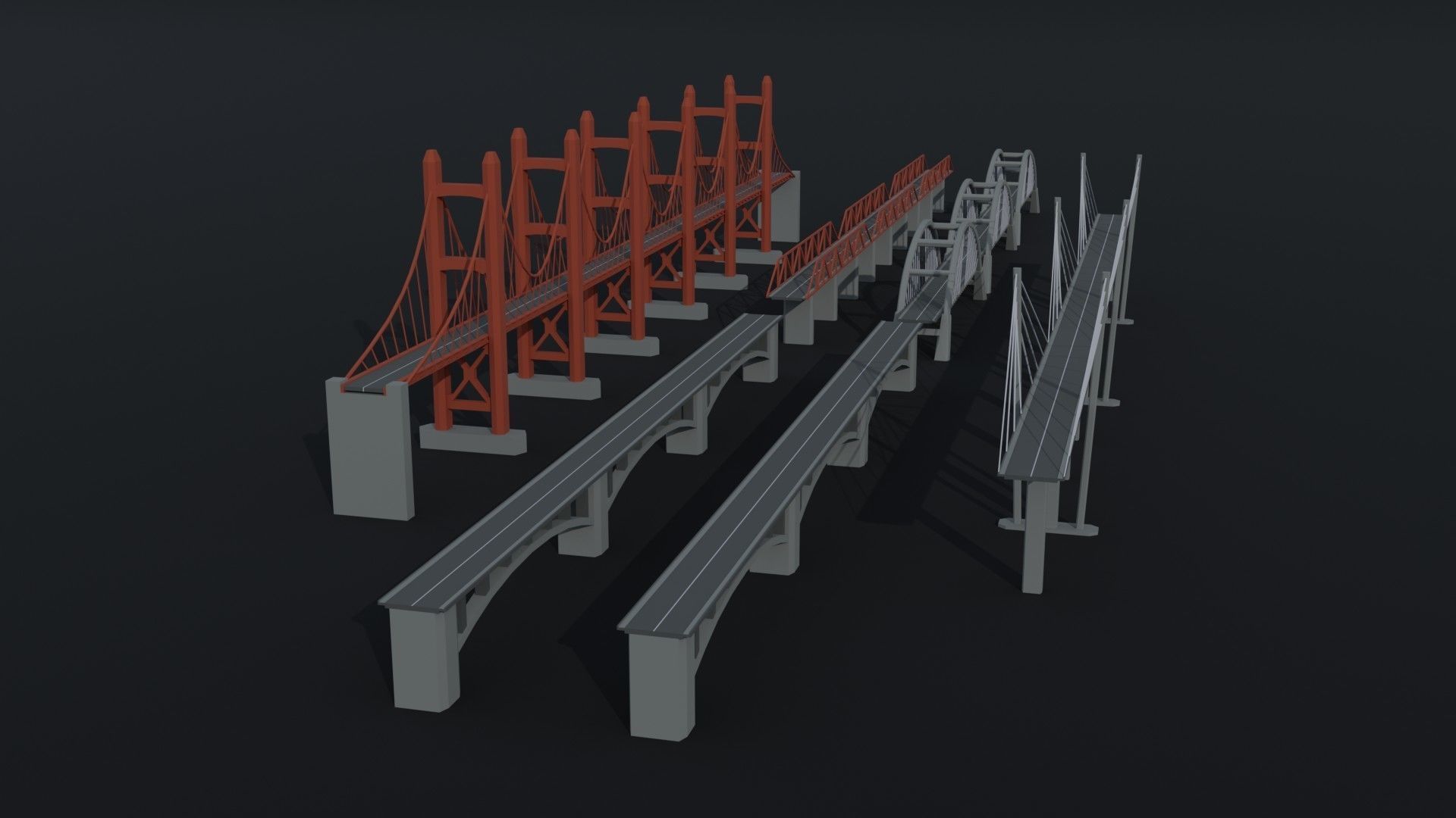 Cartoon modern bridges Polygonal Style Low-poly 3D model_1