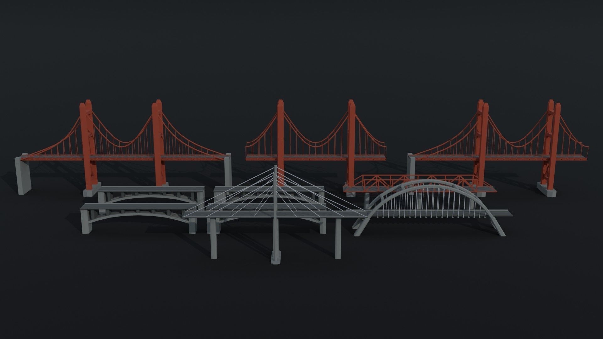 Cartoon modern bridges Polygonal Style Low-poly 3D model_2