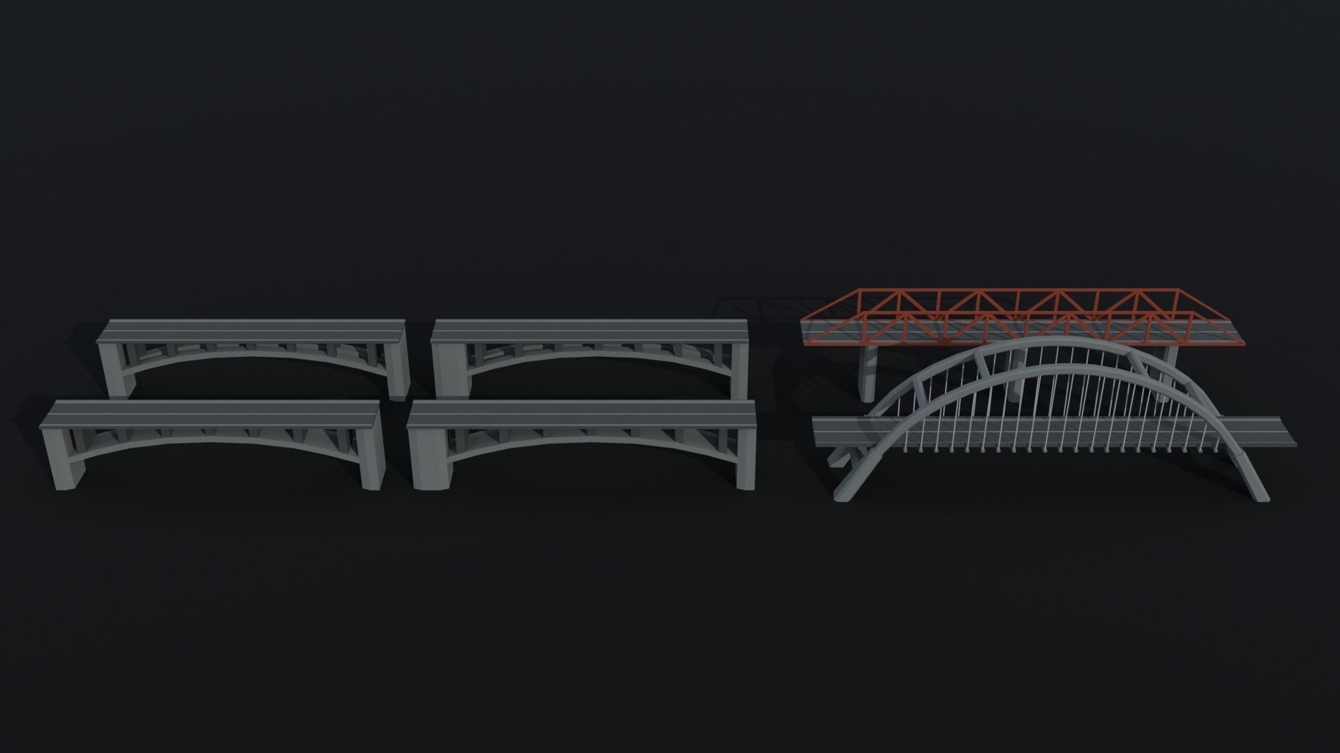 Cartoon modern bridges Polygonal Style Low-poly 3D model_3