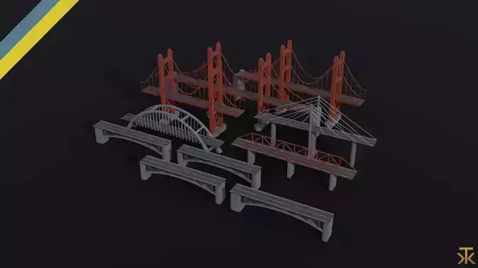 Cartoon modern bridges Polygonal Style