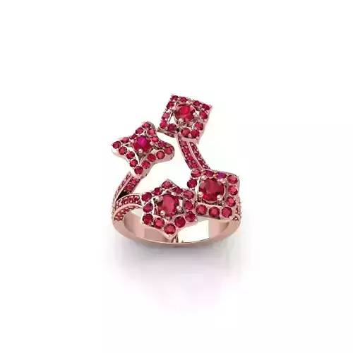Flower Ruby Diamond Ring 3d Model and Render 