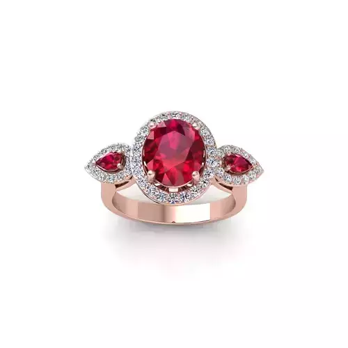 Ovel and Pear With halo Diamond Ring 3d Model and Render